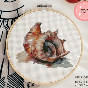 Sea Shell Cross Stitch Pattern,Watercolor,Instant Download, Ocean Life ,Under Sea,Nautical X Stitch Chart