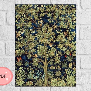 thumbnail image 2 of Big William Morris Tree Of Life Tapestry Wall Hanging, Blue Jacquard Woven Art, 55x41 Inches 2 of 6