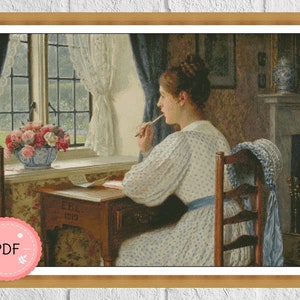 Cross Stitch Pattern,Straying Thoughts ,Pdf , Instant Download , Edmund Blair Leighton , Famous Painting,X Stitch Chart,Full Coverage