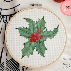 Kreuzstichvorlage, Kreuzstichvorlage, Pdf , Sofort Download, Kreuzstichvorlage, Weihnachten Mistelzweig, Winter Urlaub, Botanische Blätter