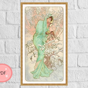 Cross Stitch Pattern, Winter By Alphonse Mucha , Pdf , Instant Download,Full Coverage,Famous Painting,Art Nouveau,Four Seasons