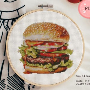 Cross Stitch Pattern,Hamburger,Watercolor,American Cuisine,Pdf,Instant Download,X Stitch Chart,Wheat,Homemade Bread,Fresh Bread,Kitchen,Food