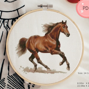 Kreuzstich Muster,Pferd ,Aquarell, galoppierendes Pferd , Sofort Download, Pdf, Wild Life , Tier, Kreuzstichmuster