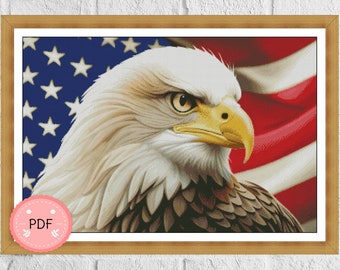 Bald Eagle with American Flag Cross Stitch Pattern (PDF)