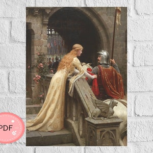 God Speed Cross Stitch Pattern , Medieval Castle , Pdf  Instant Download , Edmund Blair Leighton , Famous Painting, Lovers X Stitch Chart