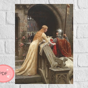 God Speed Cross Stitch Pattern , Medieval Castle , Pdf  Instant Download , Edmund Blair Leighton , Famous Painting, Lovers X Stitch Chart