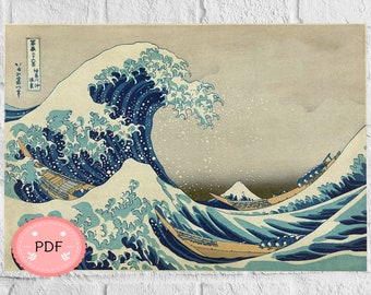 The Great Wave off Kanagawa Cross Stitch Pattern , Hokusai Katsushika , Pdf Format,Instant Download , Japanese Art , Mount Fuji , Ocean Wave