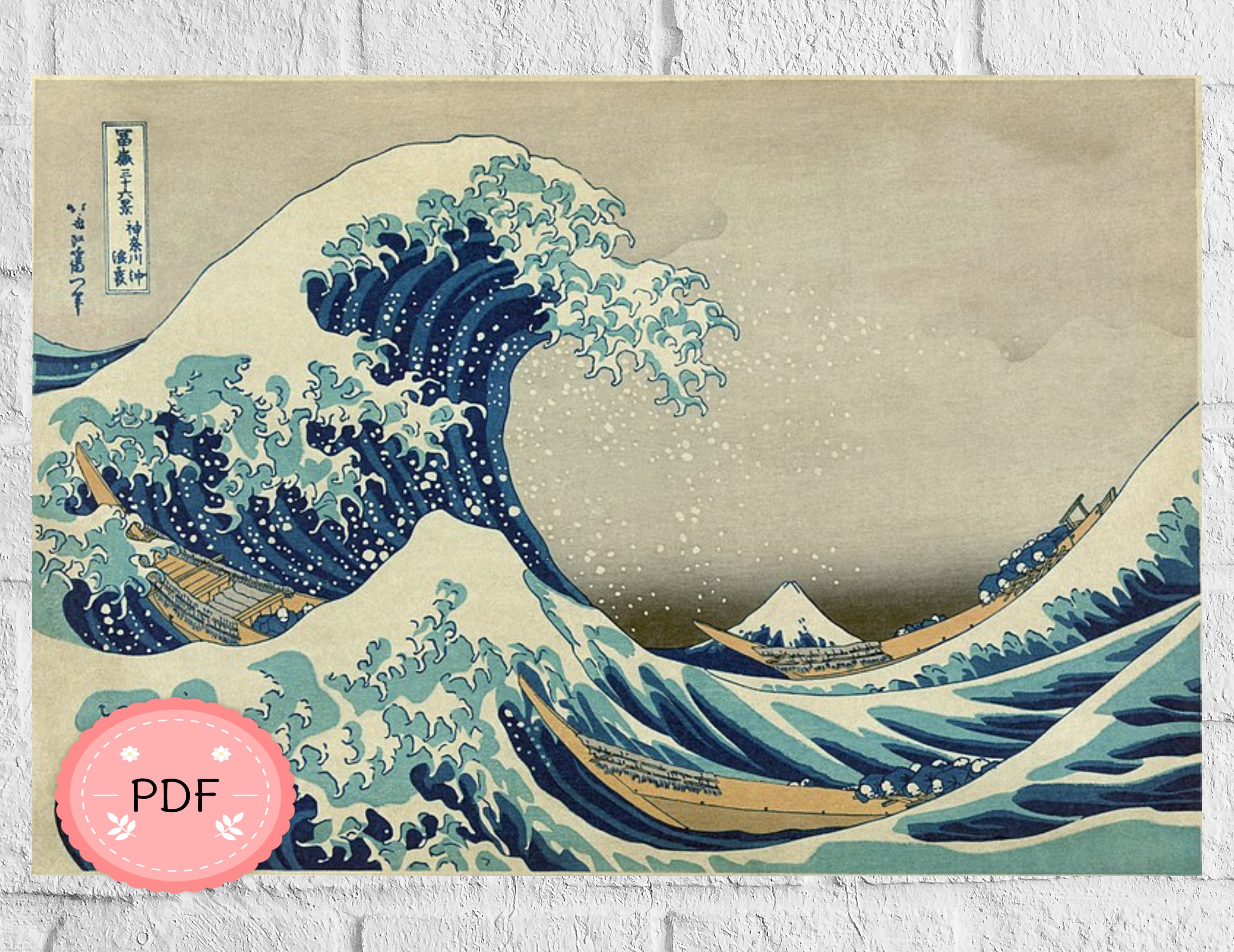 The Great Wave off Kanagawa Cross Stitch Pattern , Hokusai