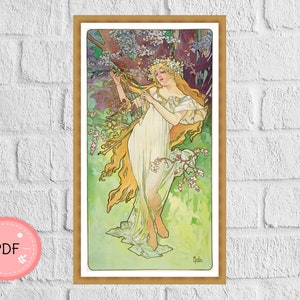 Cross Stitch Pattern,Spring By Alphonse Mucha , Pdf , Instant Download,Full Coverage,Famous Painting,Art Nouveau,Four Seasons