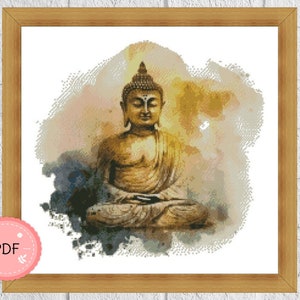 Kruissteekpatroon, aquarel Boeddha, PDF-formaat, direct downloaden, X-steekdiagram, religieus