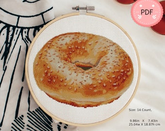 Watercolor Bagel Cross Stitch Pattern: Homemade Bread (PDF Pattern)