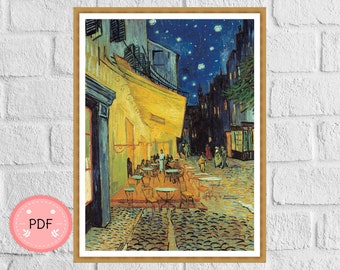 Patrón de punto de cruz "Terraza del Café Van Gogh": Cuadro famoso (Patrón PDF)