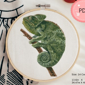 Chameleon Cross Stitch Pattern , Pdf , Instant Download , Animal X Stitch Chart ,Watercolor