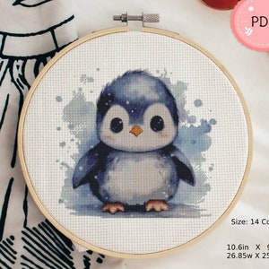 Baby Penguin Cross Stitch Pattern: Watercolor Family (PDF Pattern)