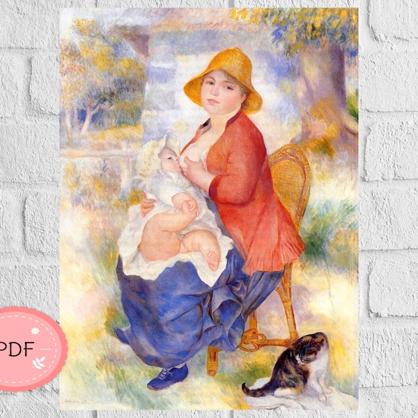 Cross Stitch Pattern , Mother Nursing Her Child,Pierre Auguste Renoir,Maternita ,X Stitch Chart,Famous Painting,Breastfeeding Of Baby