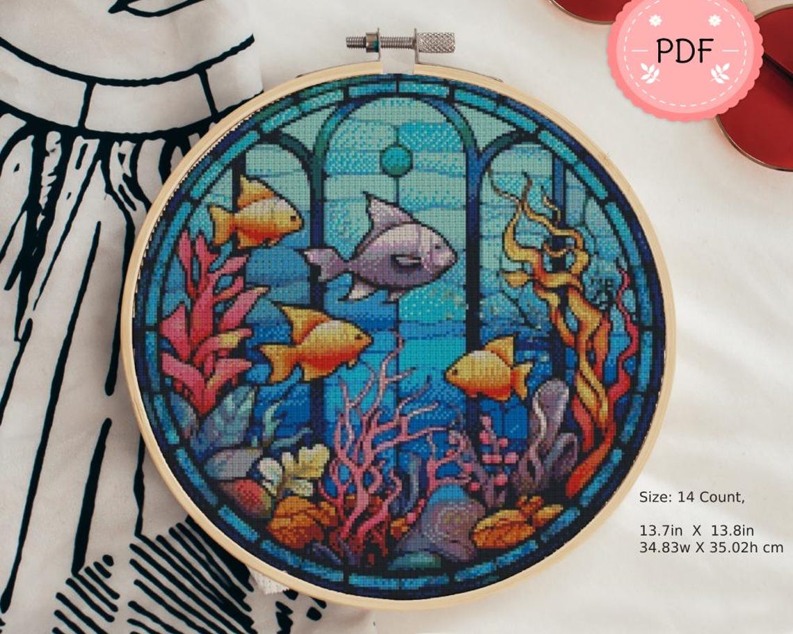 Stained Glass Underwater Cross Stitch Pattern: Ocean Scene (PDF Pattern ...