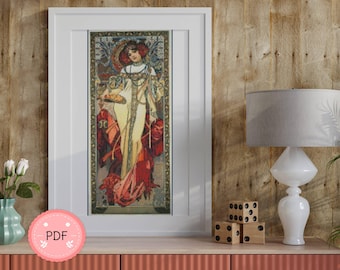 Alphonse Mucha Cross Stitch Pattern: Four Seasons - Autumn (PDF Pattern)
