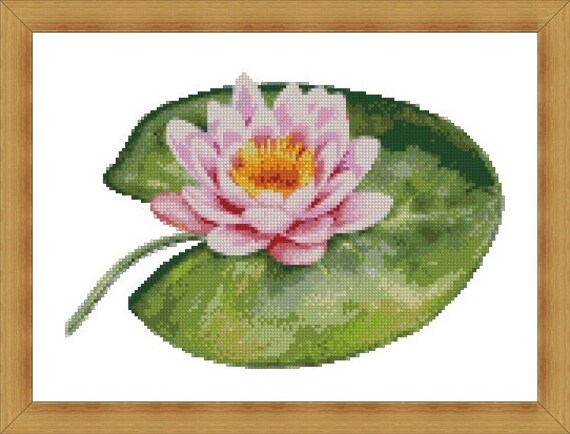 Lotus Cross Stitch Pattern, Water Lily, Pdf , Instant