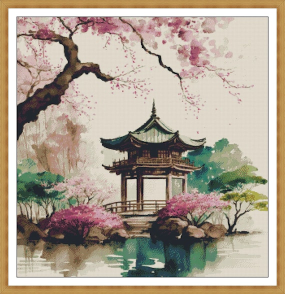 sakuraページ Sakura Garden Cross Stitch Pattern , Japanese Garden , Pdf
