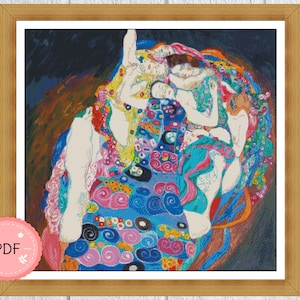Cross Stitch Pattern, Gustav Klimt ,The Maiden,Pdf , Instant Download , Symbolism X stitch , Famous Paintings