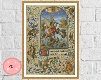 Saint Michael and the Dragon Cross Stitch Pattern: Medieval Icon (PDF Pattern)