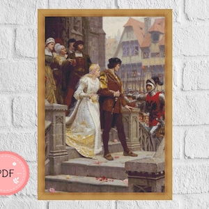 Cross Stitch Pattern,Call To Arms, Edmund Blair Leighton,Medieval Castle,Pdf,Instant Download,Famous Painting,Lovers,VictorianArt,Historical