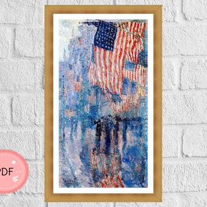 Padrão de ponto cruz,A avenida na chuva,Pdf,Download instantâneo,Bandeira americana, Quinta Avenida,Nova York, Impressionismo,Cobertura completa