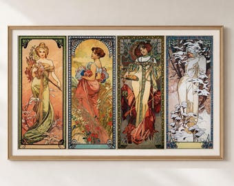 Modèle de point de croix quatre saisons Alphonse Mucha, Pdf, téléchargement immédiat, Art Xstitch, tableau célèbre