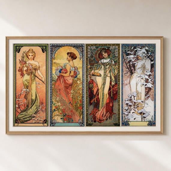 Alphonse Mucha 【四季】フルセット Four Seasons Cross Stitch Pattern Alphonse Mucha , Pdf , Instant