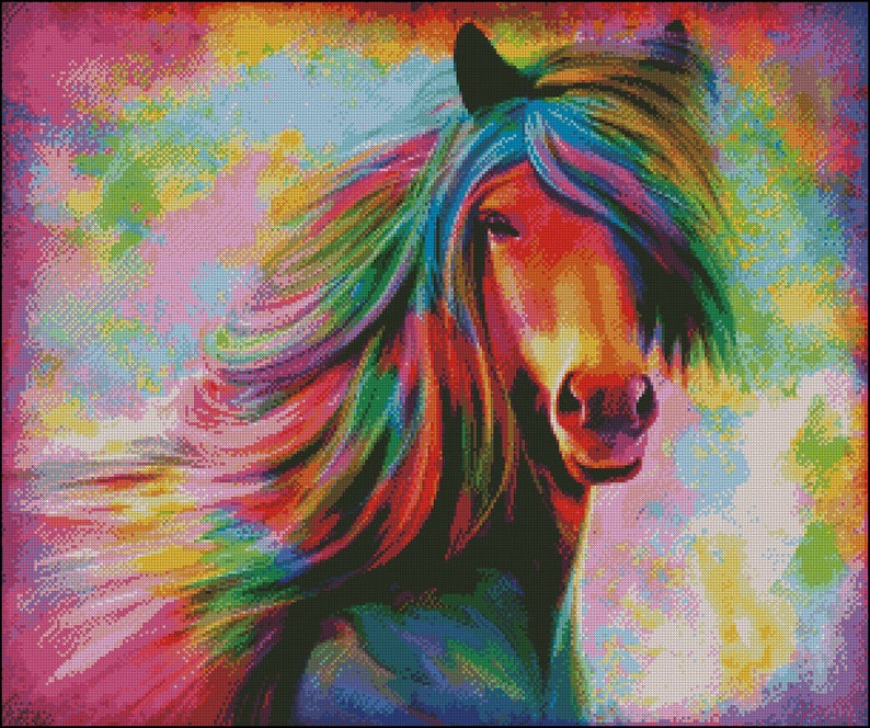 Colorful Horse Head Cross Stitch Pattern Pdf Instant Etsy