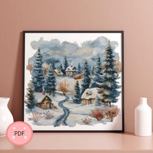 Kreuzstich Muster,Schneefall Dorf,Altstadt,Winter Wald,Landschaft,Schnee Berg,Natur X Stichmuster,PDF,Reihenhäuser,Schnell Download