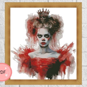 Kruissteekpatroon Scary Queen Halloween, Pdf-formaat, Instant download, Spooky X Stitch Chart, Aquarel