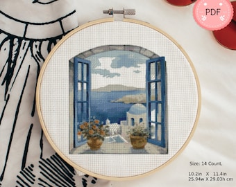 Greek Island Cross Stitch Pattern: Santorini View (PDF Pattern)