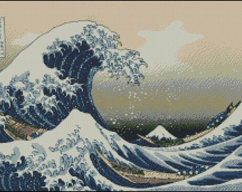 神奈川沖浪裏のクロスステッチパターン、日本美術、富士山（PDF