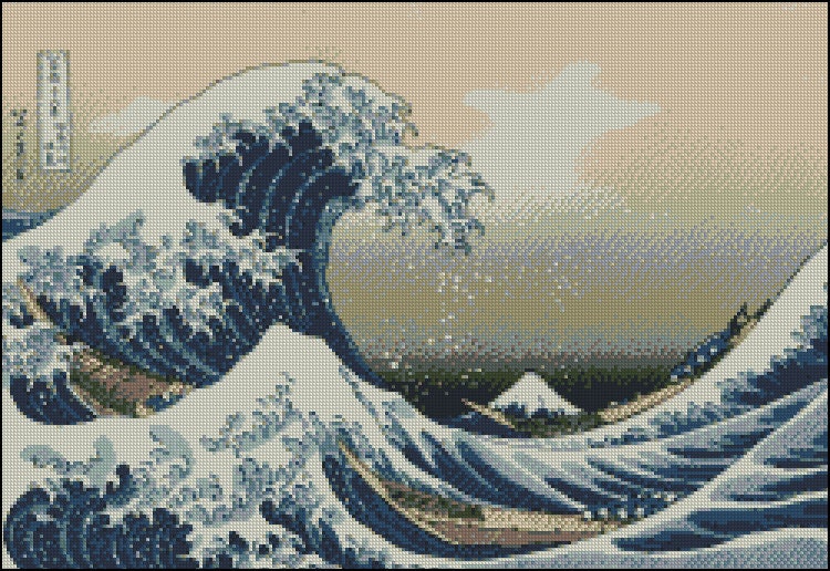 The Great Wave Cross Stitch Pattern, Japanese Art, Mount Fuji (PDF