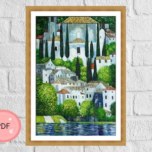 Cross Stitch Pattern,Church in Cassone,Gustav Klimt ,Pdf , Instant Download,Symbolism X Stitch Chart , Famous Paintings,Full Coverage