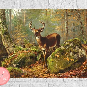 Cross Stitch patroon, Arthur Fitzwilliam Tait, X Stitch Chart, gedroogde bladeren, PDF-formaat, herfstbos, volledige dekking, Buck In The Forest