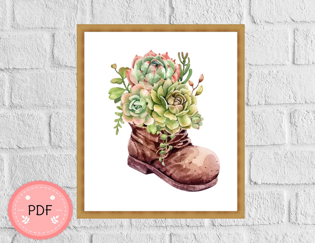 Succulents Cross Stitch Pattern succulents in the Leather Etsy