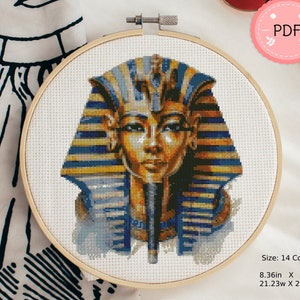 Cross Stitch patroon, Egyptische farao, PDF-formaat, Instant Download, X Stitch Chart, aquarel, Egypte