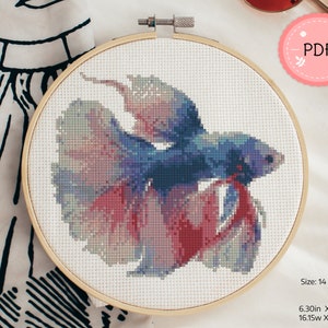 Fish Cross Stitch Pattern , Watercolor Betta Fish,Instant Download,Printable Cross Stitch Chart