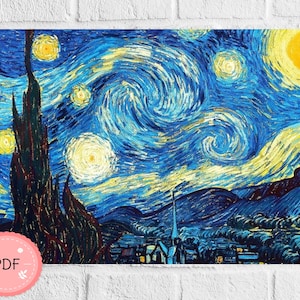 Het sterrennacht Cross Stitch patroon, PDF Instant Download, X stitch Chart, Vincent Van Gogh, beroemd schilderij