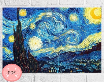 The Starry Night Cross Stitch Pattern: Van Gogh Famous Painting (PDF Download)