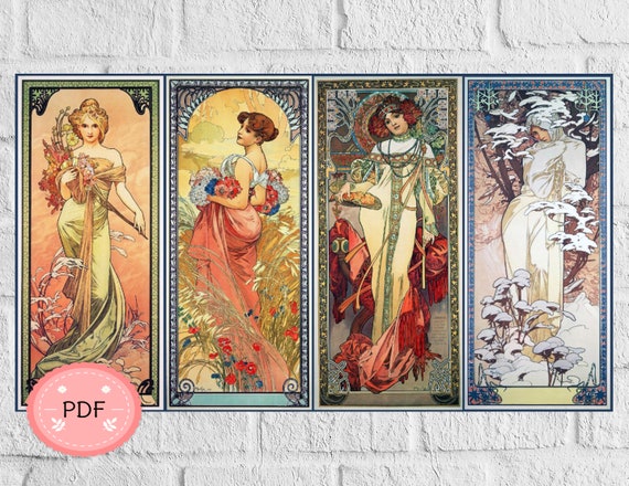 Four Seasons Cross Stitch Pattern Alphonse Mucha , Pdf , Instant
