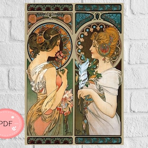 Primrose Cross Stitch Pattern , Alphonse Mucha , Pdf Instant Download , X Stitch Supplies ,, Art Nouveau image 1