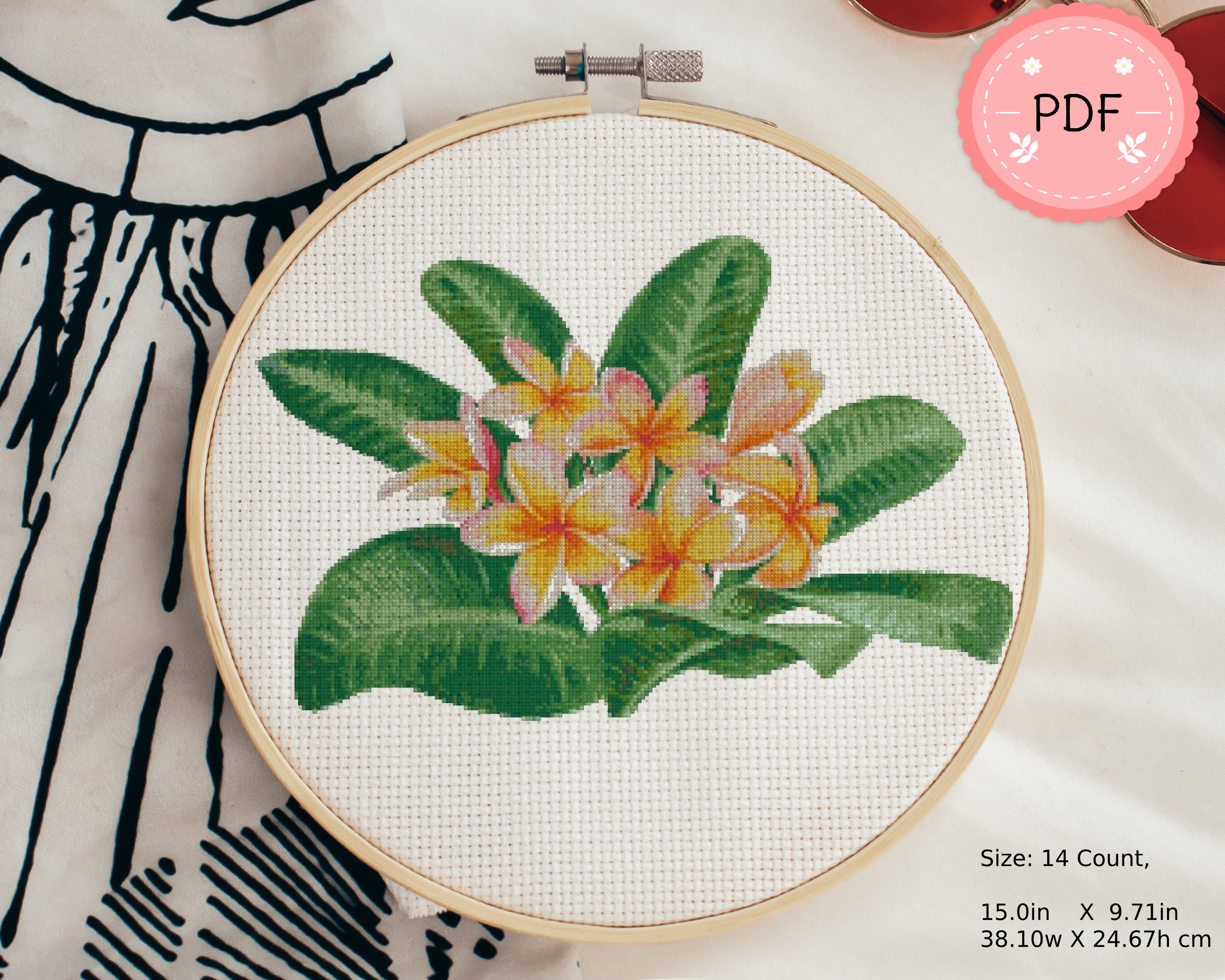 Plumeria Cross Stitch Pattern, Pdf Instant Download , Floral Plumeria Cross Stitch Pattern, Pdf Instant Download , Floral