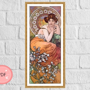 Cross Stitch Pattern,Topaz By Alphonse Mucha , Pdf , Instant Download,Full Coverage,Famous Painting,Art Nouveau,The Precious Stones
