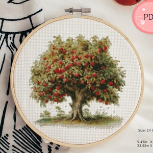 Kreuzstichmuster, Apfelbaum, Sofort Download, PDF, botanisch, Aquarell Obst X Stichvorlage
