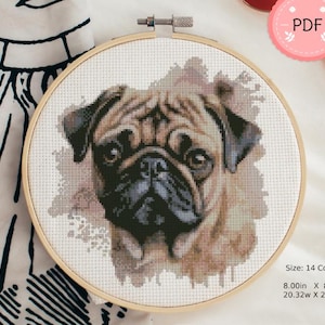Cross Stitch Pattern,Pug , Watercolor,Pdf ,Instant Download , Animal X Stitch Chart , Dog Pattern,Friend