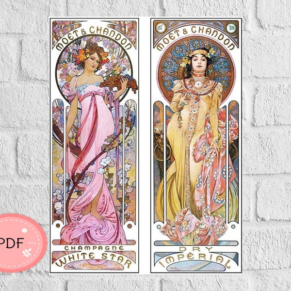 Moet und Chandon Kreuzstichmuster, Alphonse Mucha, Pdf, Jugendstil, Sofort Download