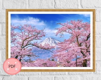 Patrón de punto de cruz de la flor de cerezo del Monte Fuji: Paisaje japonés (patrón PDF)